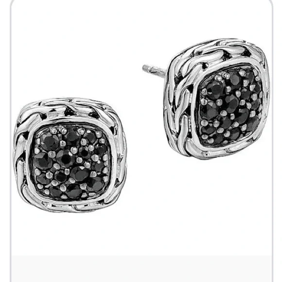 John Hardy Classic Chain Silver and Black Sapphire Earrings - Picture 4 of 9
